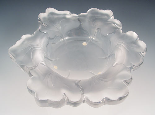 Appraisal: INCH LALIQUE CAPUCINES LEAF BOWL Heavy glass with frosted leaf