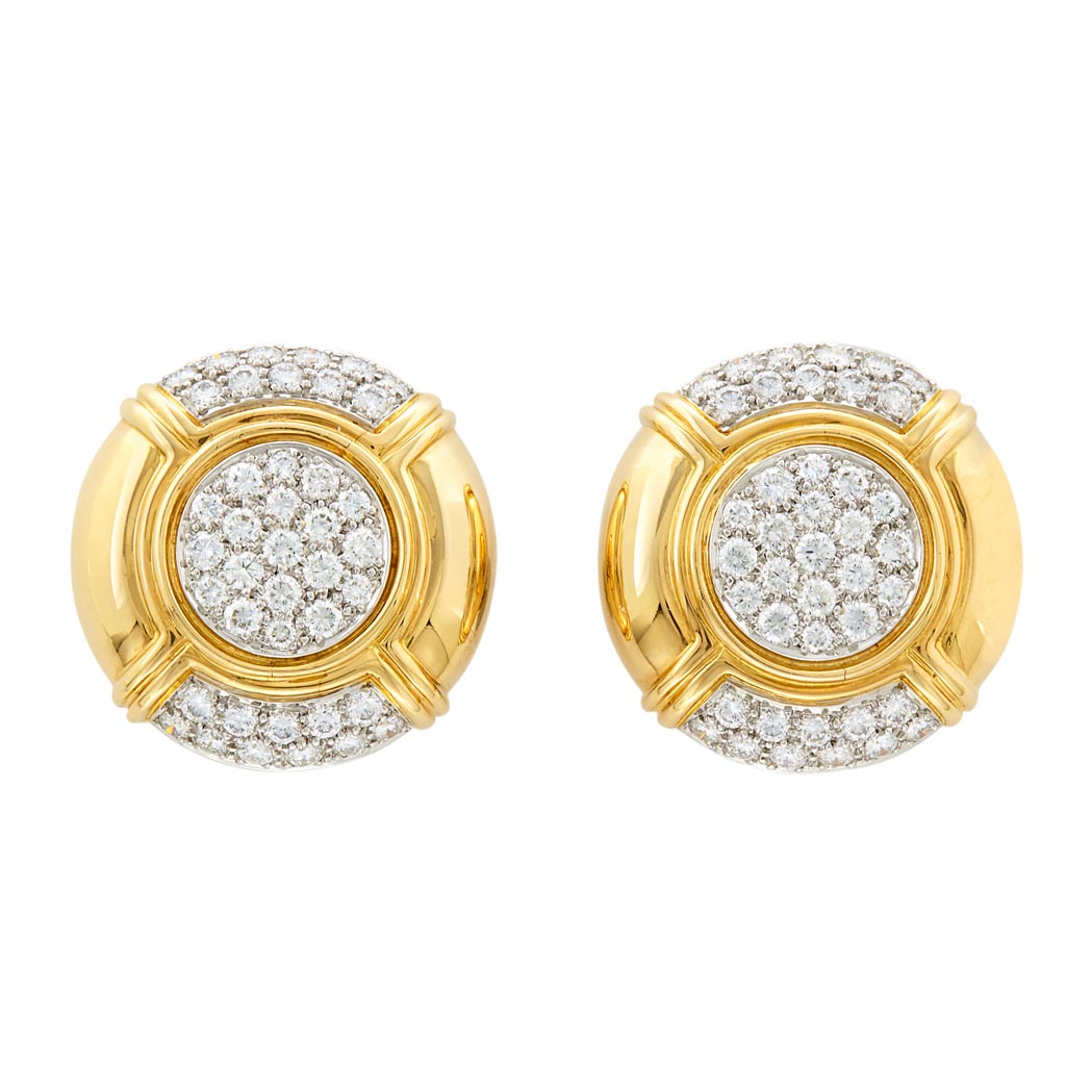 Appraisal: Pair of Two-Color Gold and Diamond Earclips kt yellow white