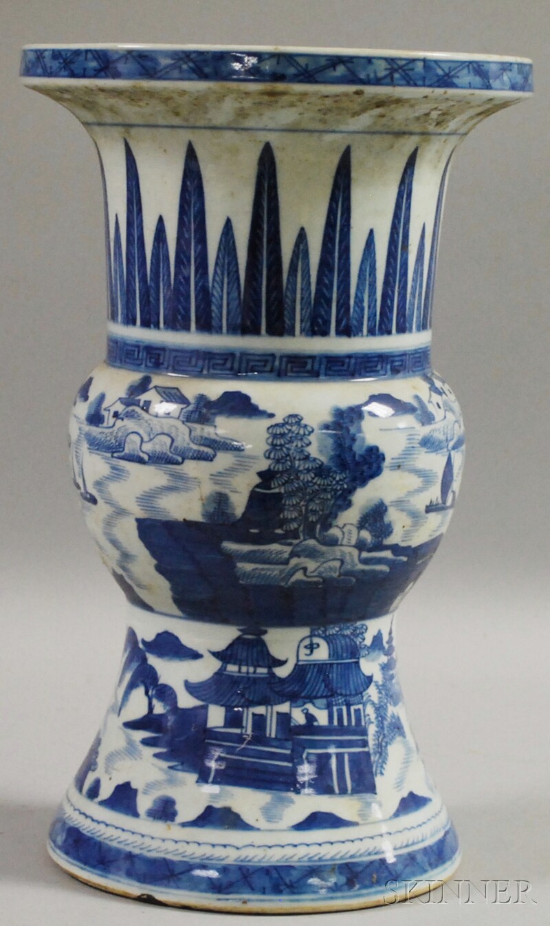 Appraisal: Chinese Export Porcelain Canton Ku-form Vase rim chip ht top