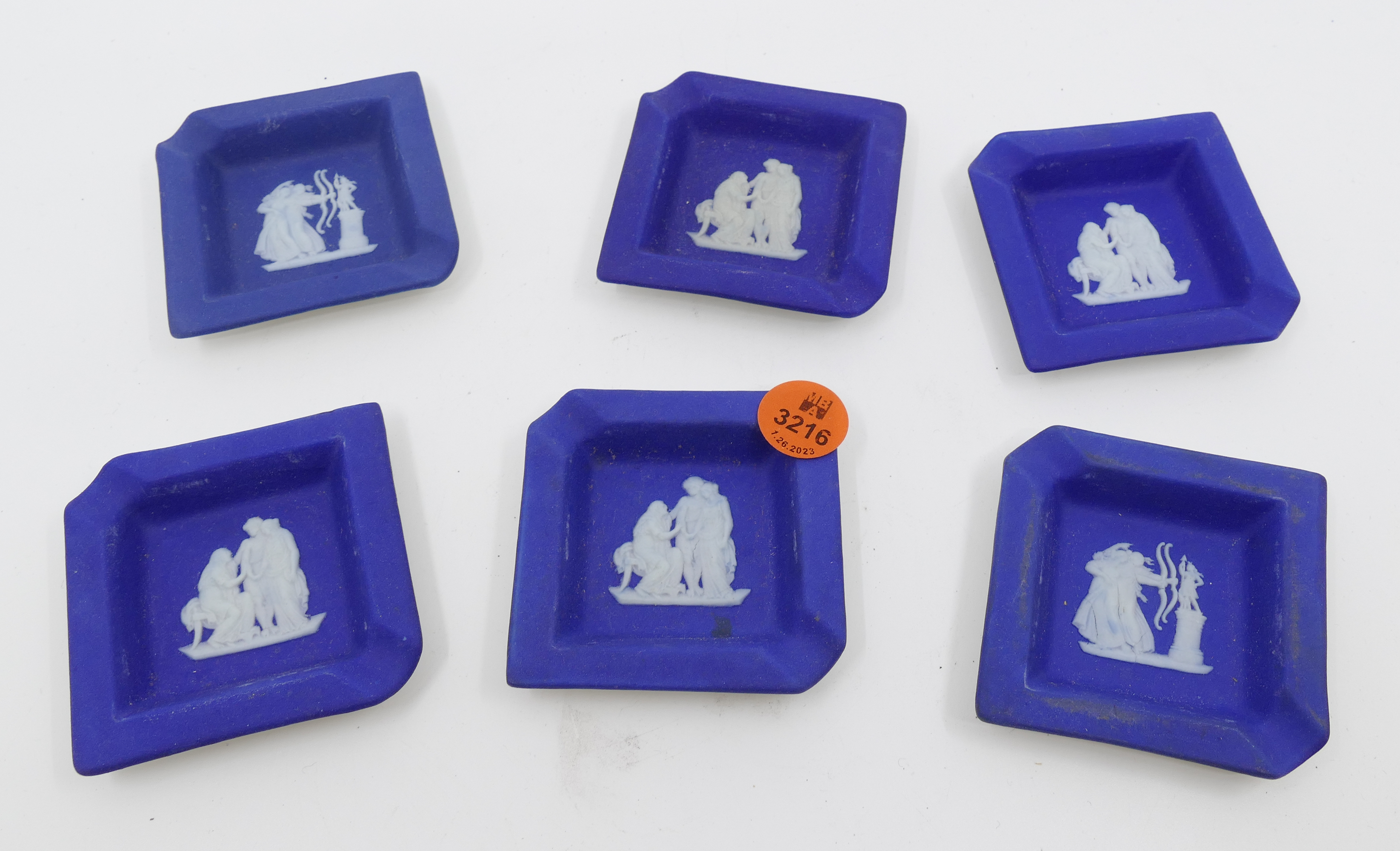 Appraisal: pc Wedgwood Blue Jasperware Dipped Small Ashtrays- x '' each