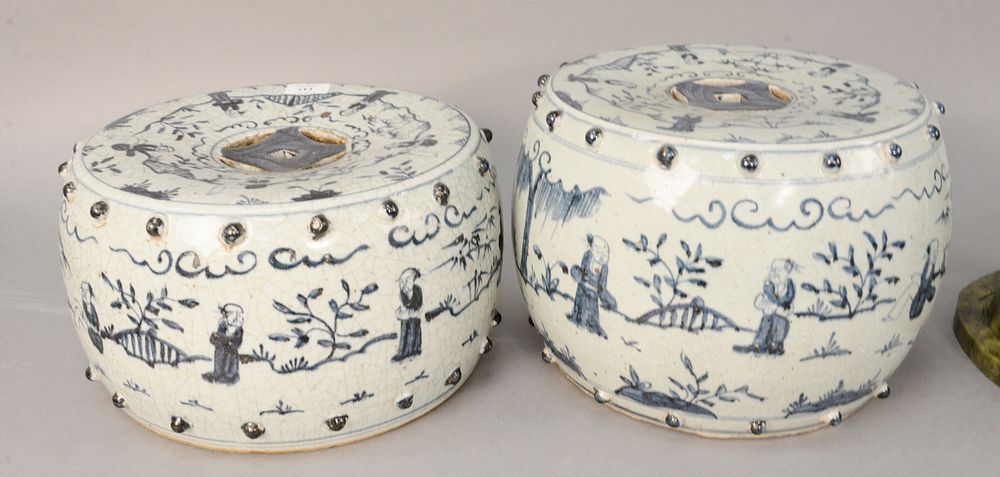 Appraisal: Two Chinese blue and white porcelain garden seats crackle glaze