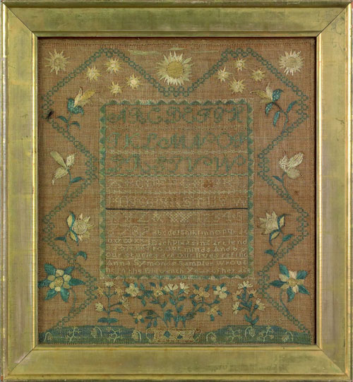 Appraisal: Silk on linen sampler dated wrought by Anna Symonds with