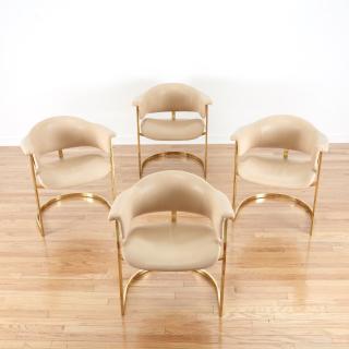 Appraisal: Set Onassis style brass leather armchairs Set Onassis style brass