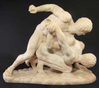 Appraisal: AN ITALIAN ALABASTER SCULPTURE OF 'THE WRESTLERS' A circa carved