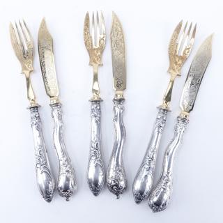 Appraisal: Six Piece Art Nouveau German Silver and Gilt Fish Set