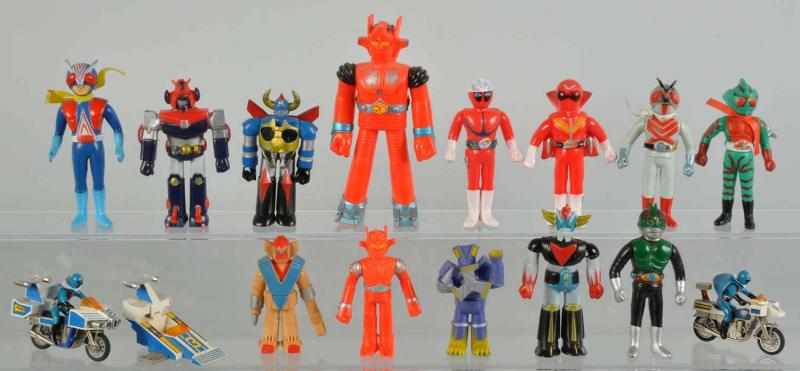 Appraisal: Lot of Vinyl Japanese Superhero Toys Description Vintage Various characters