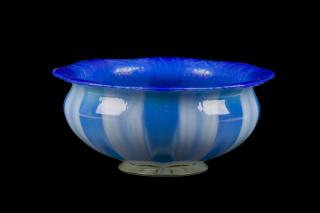 Appraisal: Iridized Blue Opalescent Bowl After Tiffany After Louis Comfort Tiffany