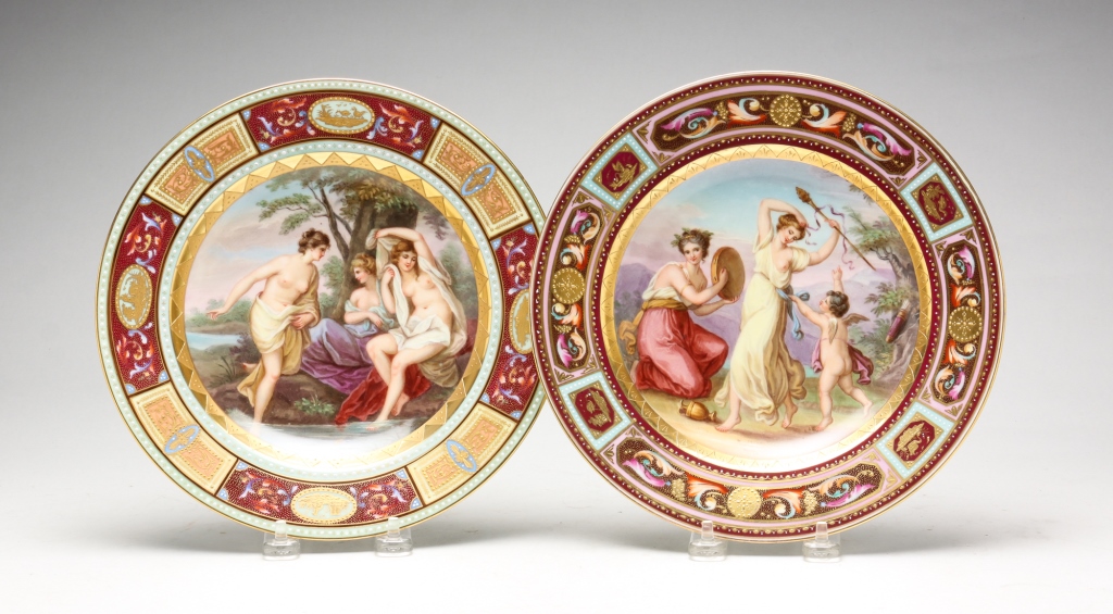 Appraisal: TWO ROYAL VIENNA HAND PAINTED PORCELAIN PLATES Austria second half