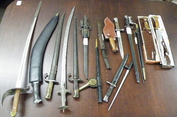 Appraisal: LOT OF FOURTEEN KNIVES BAYONETS AND ACCESSORIES bayonets include SKS