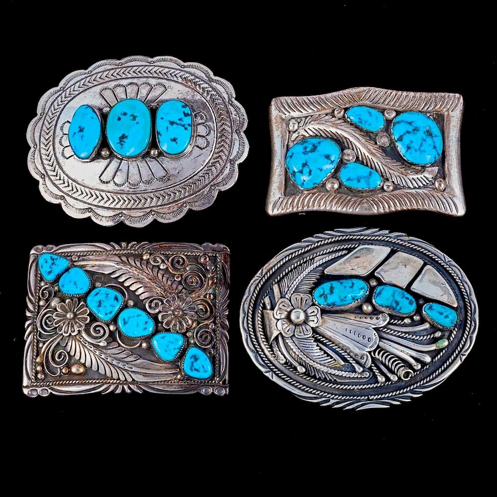 Appraisal: NAVAJO BELT BUCKLES Four Vintage old pawn Southwest Turquoise and