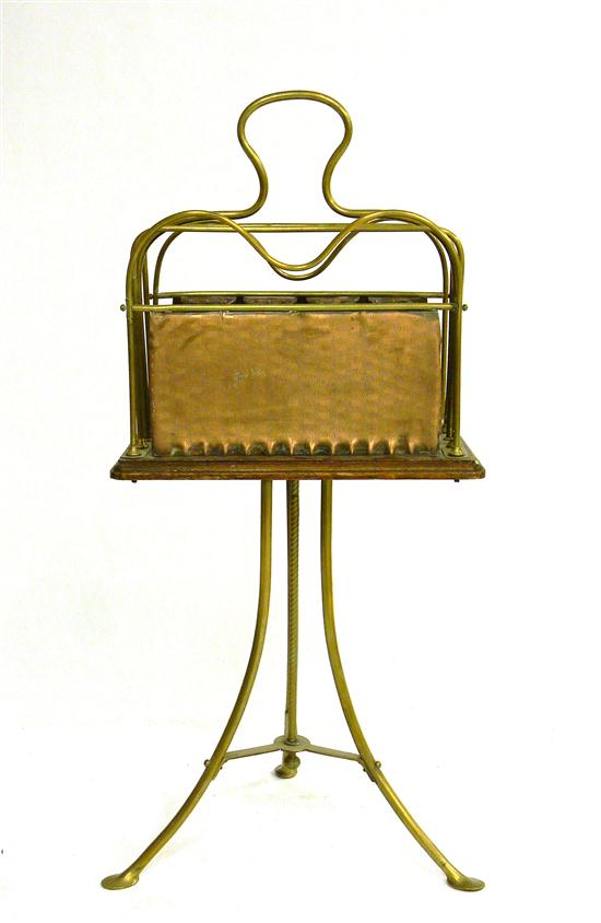 Appraisal: Standing magazine rack copper brass and wood marked ''Townshend Co