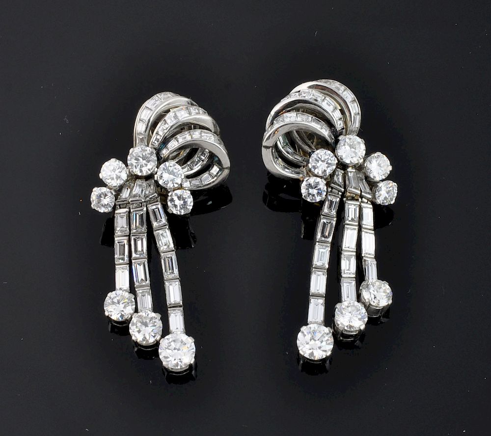 Appraisal: French Diamond kt Pierced Earrings Waterfall chandelier pierced earrings hallmarked