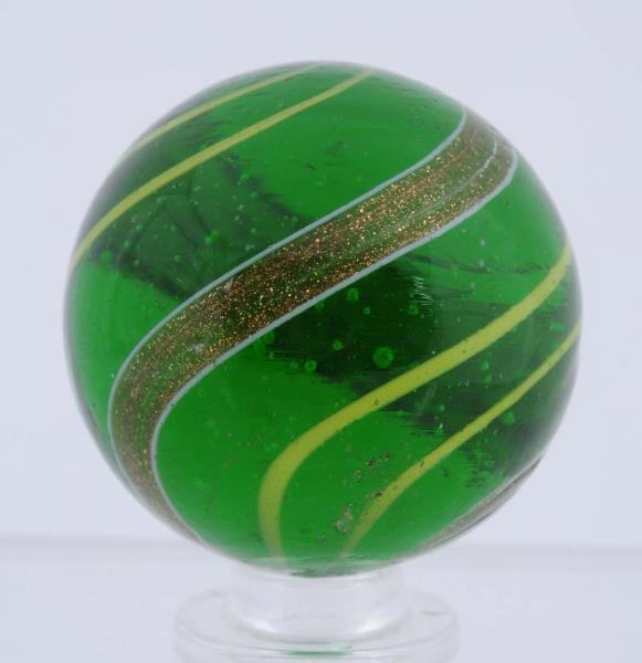 Appraisal: Rare Large Green Glass Banded Lutz Marble Emerald green transparent