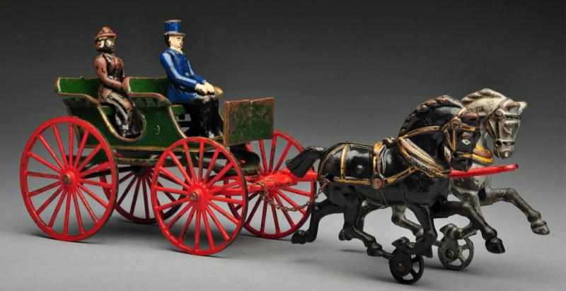 Appraisal: Cast Iron -Seat Surrey Horse-Drawn Toy Description American Includes one