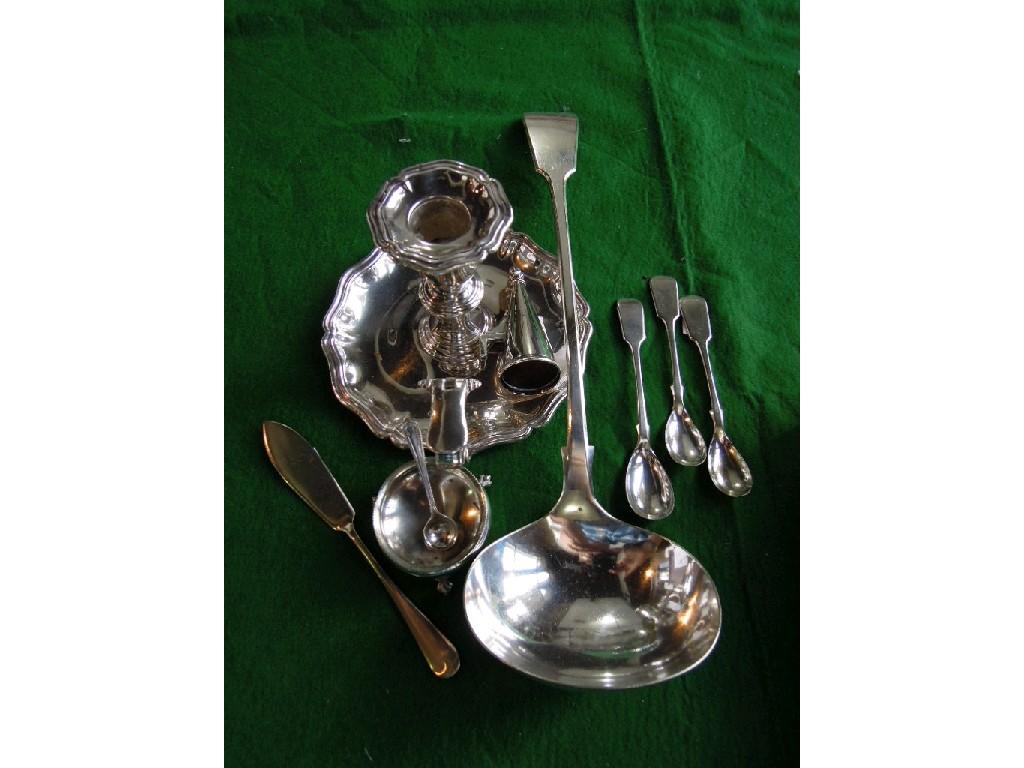 Appraisal: A small collection of silver plated wares including a chamber