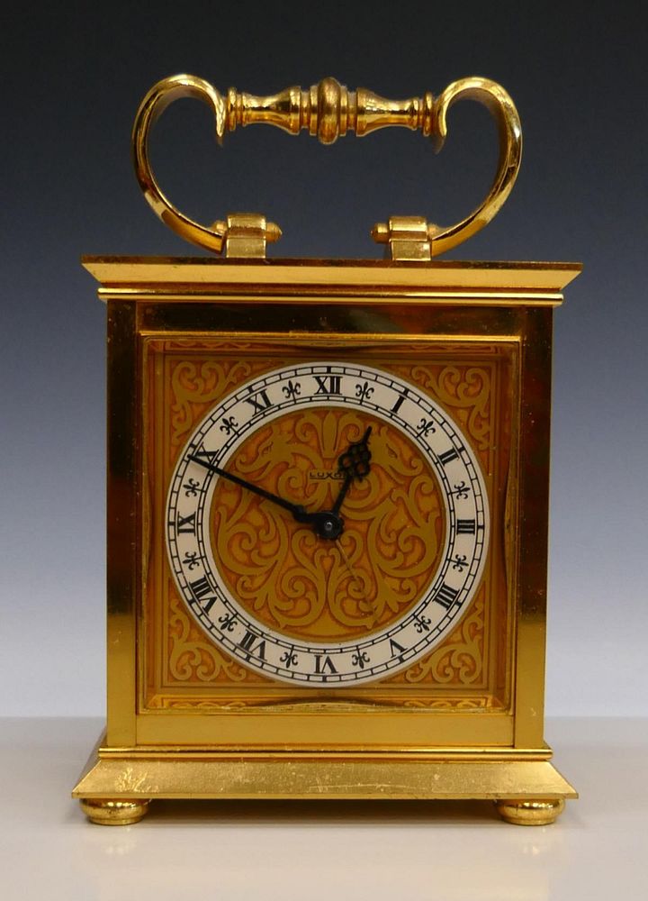 Appraisal: VINTAGE LUXOR GILT BRASS CASE ALARM CARRIAGE CLOCK A vintage