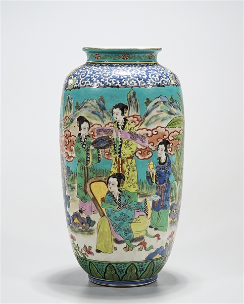 Appraisal: Japanese enameled porcelain vase depicting beauties in a landscape hallmark