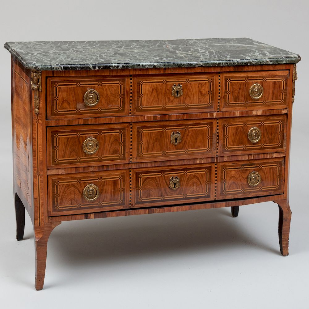 Appraisal: Louis XV XVI Ormolu-Mounted Kingwood and Tulipwood Parquetry Commode x