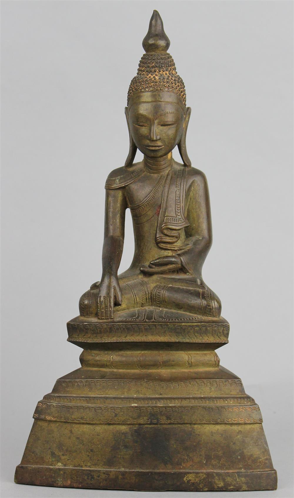 Appraisal: THAI BRONZE FIGURE OF BUDDHA seated in double lotus pose