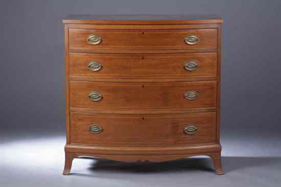 Appraisal: HEPPLEWHITE STYLE WALNUT INLAID BOW-FRONT CHEST-OF-DRAWERS Richmond VA Biggs Furniture