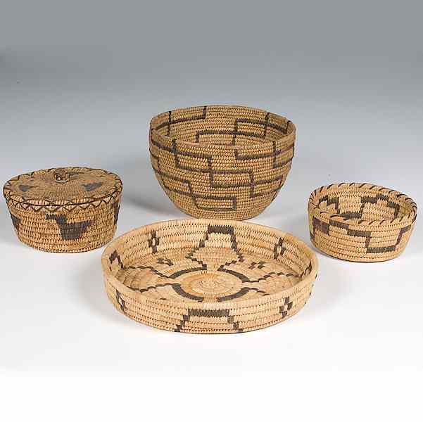 Appraisal: Tohono O'Odham Baskets lot of including one lidded basket sizes