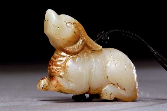 Appraisal: EARLY JADE RAM Antique Chinese carved jade model of a