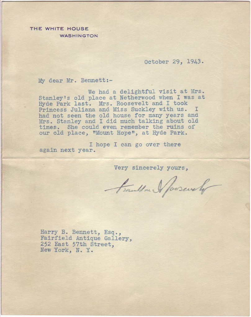 Appraisal: ROOSEVELT FRANKLIN D Typed Letter Signed as President to Harry