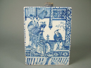 Appraisal: Delft blue and white tea caddy of rectangular form painted