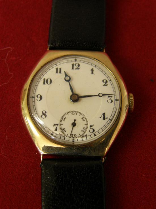 Appraisal: 's ct gold wristwatch subsidiary second dial on black leather