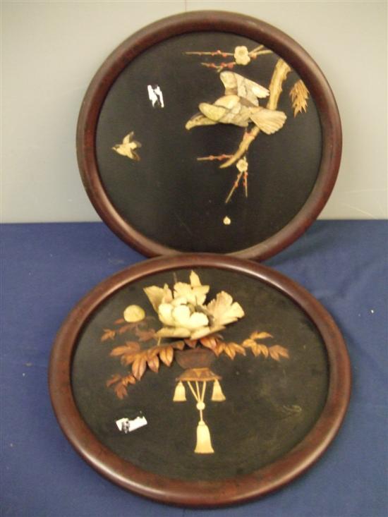 Appraisal: Pair of th century Chinese lacquered bone and fruitwood round