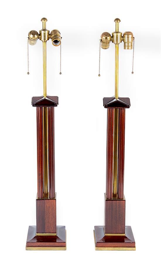 Appraisal: A Pair of Neoclassical Style Mahogany and Brass Table Lamps