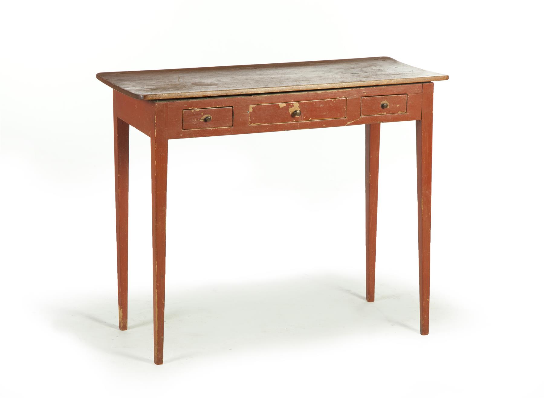 Appraisal: SHAKER-STYLE THREE-DRAWER WORK TABLE American nd half- th century pine