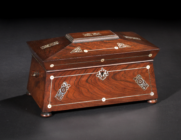 Appraisal: William IV Cut Mother-of-Pearl-Inlaid Rosewood Triple Compartment Tea Box second