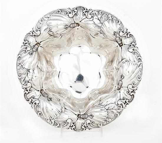 Appraisal: Whiting sterling hibiscus pattern centerbowl New York circa high-relief embossed