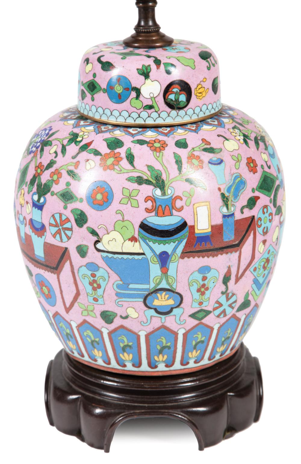 Appraisal: Chinese Cloisonne Enamel Covered Jar th c decorated with antiques