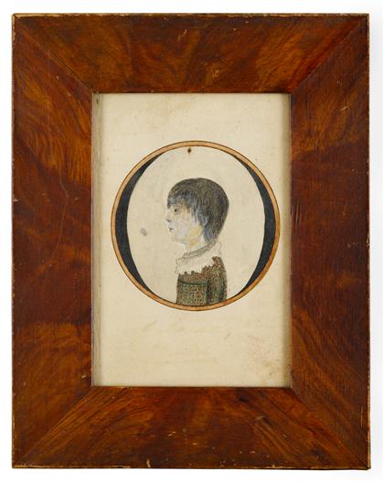 Appraisal: American School th centuryminiature portrait of a child circa