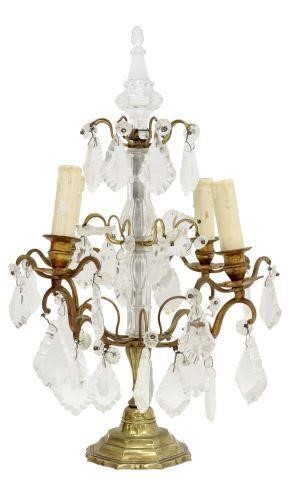 Appraisal: French gilt metal four-light girandole early th c glass spire