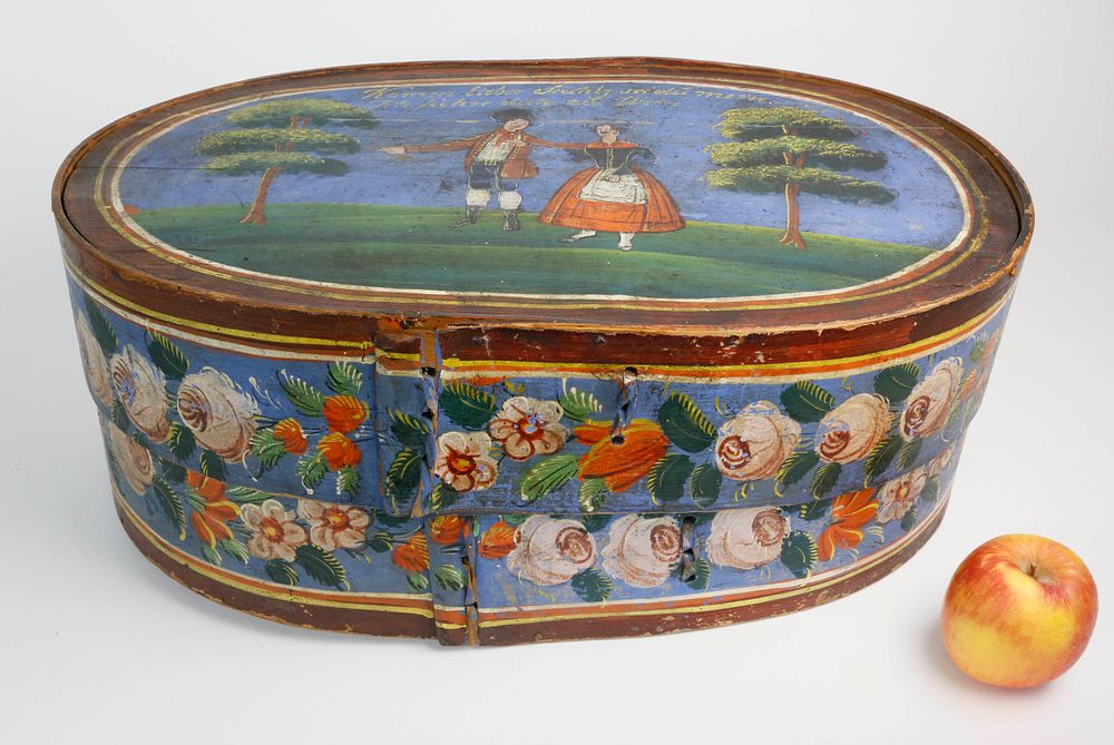 Appraisal: Large Scandinavian Decorated Oval Band Box th Century Large Scandinavian