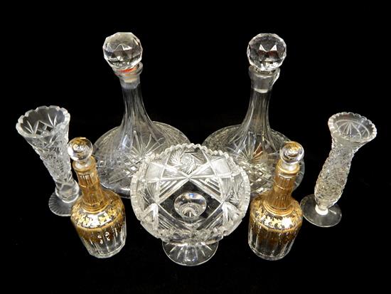 Appraisal: Cut glass seven pieces two decanters with faceted orb stoppers