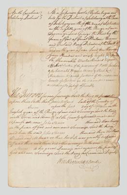 Appraisal: William Hooper manuscript document North Carolina Salisbury District September quot