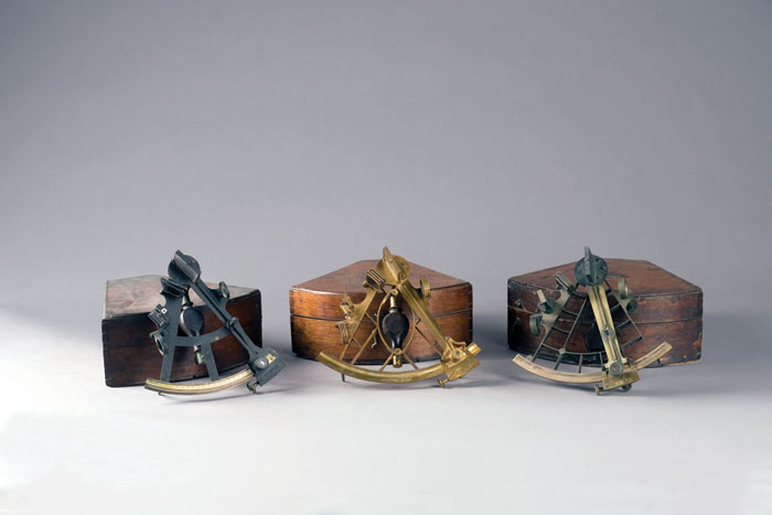 Appraisal: CASED BRASS AND IVORY INLAID SEXTANT In mahogany keystone case