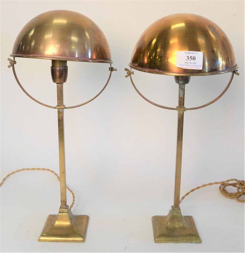 Appraisal: Pair of Brass Table Lamps with adjustable dome shades height