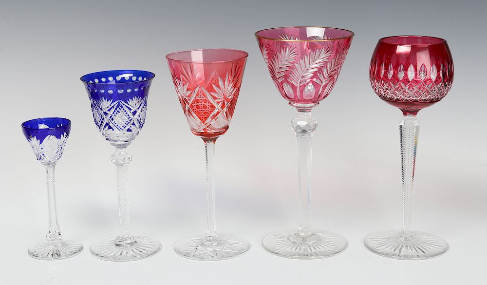 Appraisal: A COLLECTION OF COLORED CUT TO CLEAR CRYSTAL WINES From