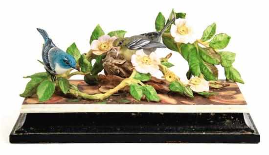 Appraisal: Boehm Cerulean Warblers and Wild Rose mounted to ebonized wood