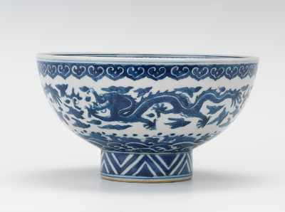 Appraisal: Qianlong Style Footed Porcelain Bowl Blue and white decorated footed