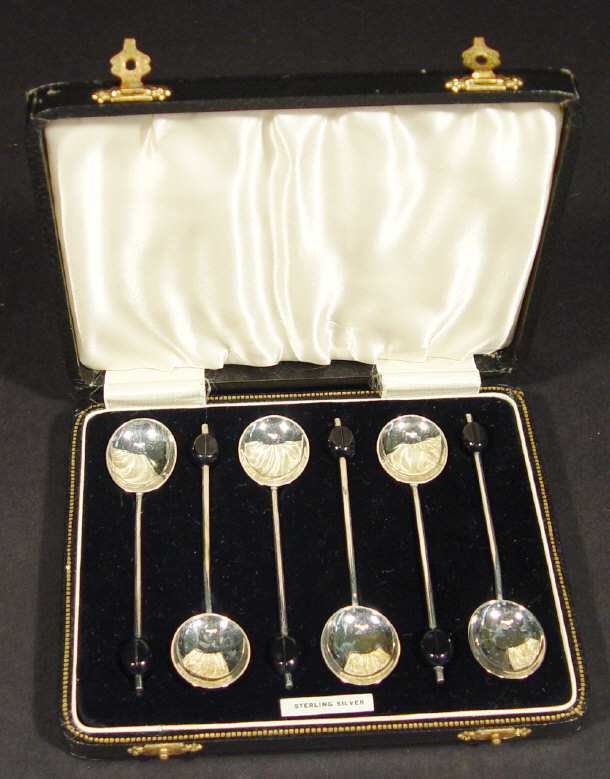 Appraisal: Set of six silver coffee bean spoons in a velvet