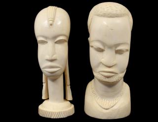 Appraisal: AFRICAN TRIBAL IVORY HEAD OF A MAN AND WOMAN Kenyan