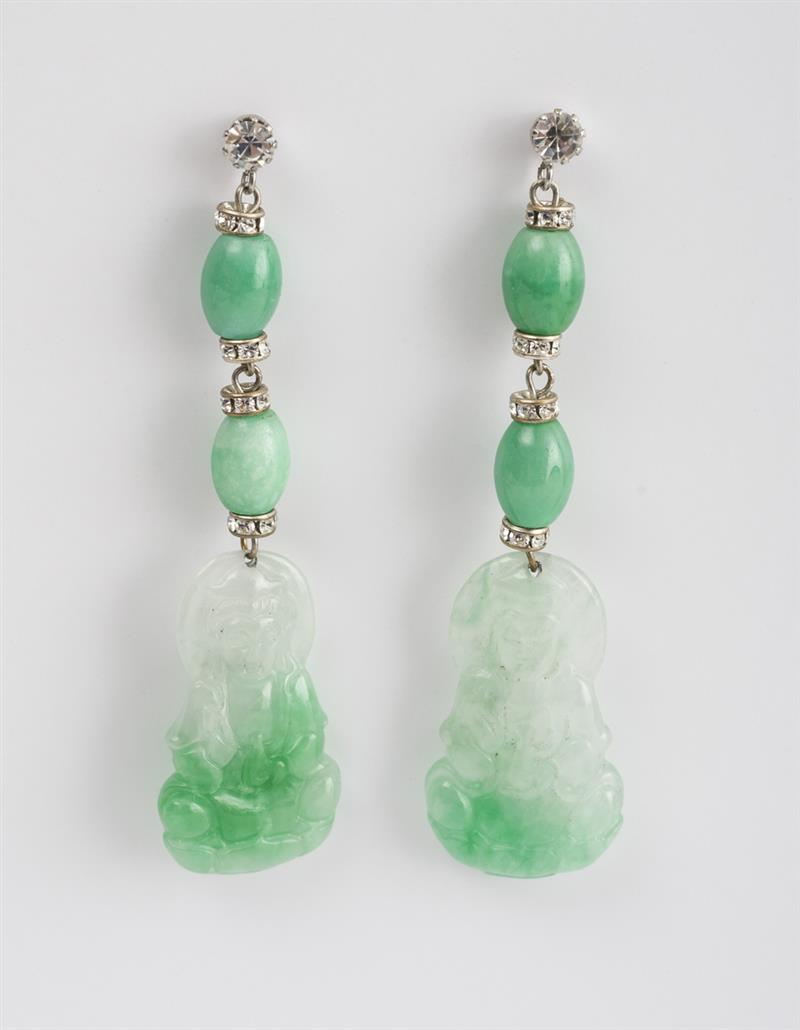 Appraisal: Pair of Carved Green Stone Earrings in Estimate -