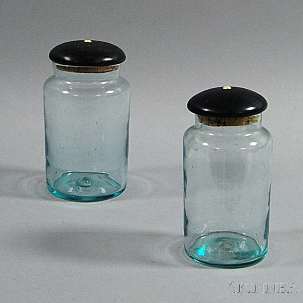 Appraisal: Two Aqua Blown Glass Mason Jars th century both with