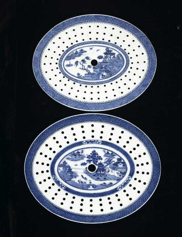 Appraisal: TWO CHINESE EXPORT PORCELAIN OVAL DRAINERS painted in underglaze blue